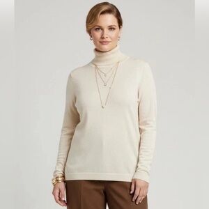 Coldwater Creek Kial NWT Silk Cotton Turtleneck Sweater Ivory Beige Size XL